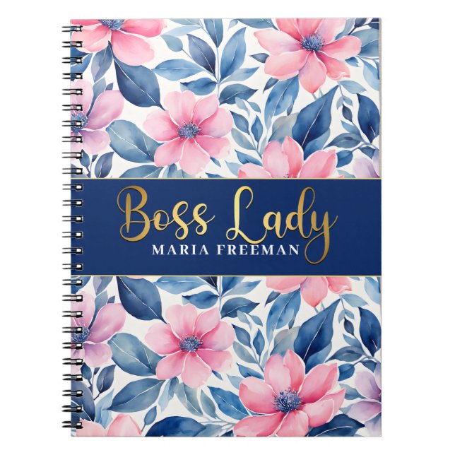 Carnet Dame Boss floral bleu (Devant)