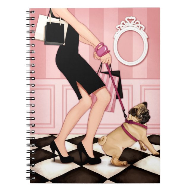 Carnet Dame chic marchant son carlin (Devant)
