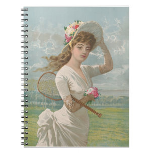 Carnet Dame de tennis victorienne avec chapeau à fleurs A