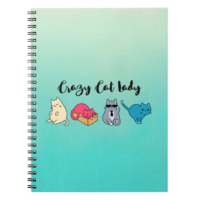Carnet Dame du chat fou et 4 chats mignons (Devant)