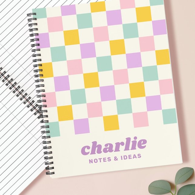 Carnet damier rose jaune violet bleu (Pink yellow purple blue checkerboard notebook)
