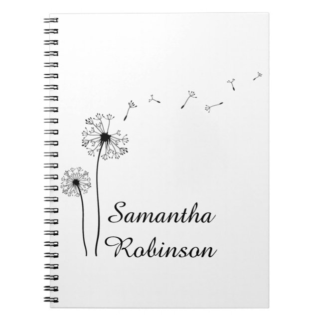 Carnet Dandelion noir et blanc soufflant dans le vent (Devant)