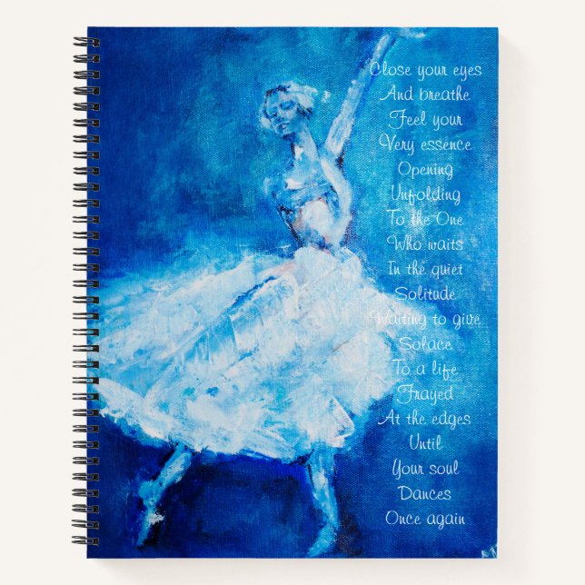 Carnet Danseur en bleu et blanc avec une poésie inspirant (Devant)