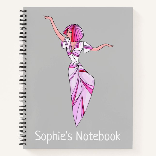Carnet Danseur rose funky fille avec cheveux roses (Devant)