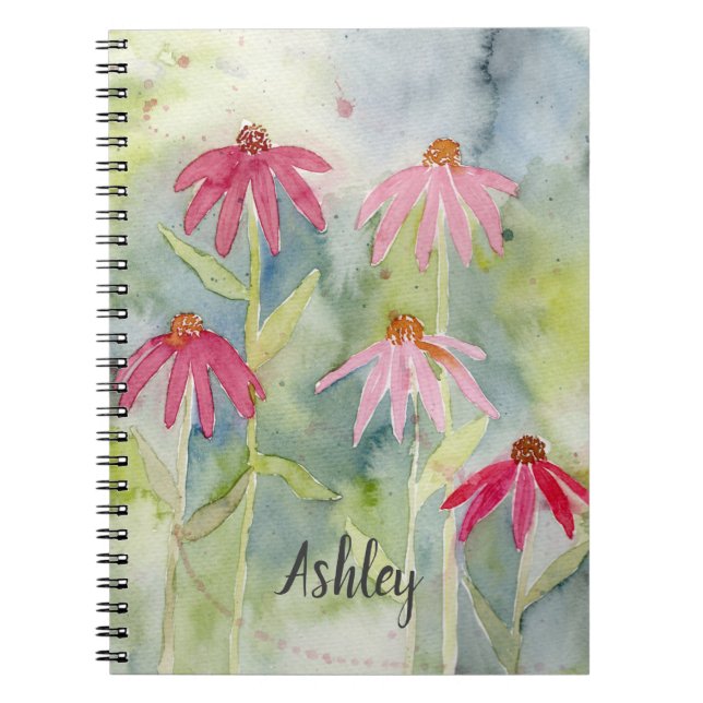 Carnet d'aquarelle aux fleurs roses (Devant)