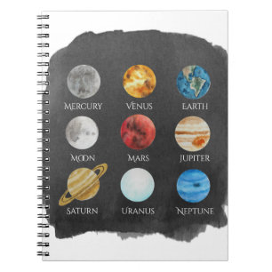 Carnet d'aquarelle de système solaire