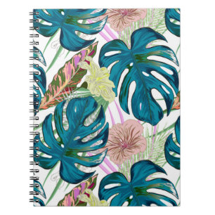 Carnet Dark turquoise monstera, delicate peach and yellow