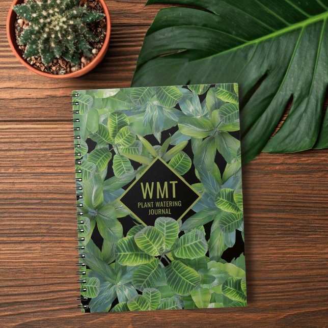 Carnet d'arrosage Plante Motif de feuilles tropica (A handy notebook for all sorts of plant related tasks. I've titled it as a Plant Watering Journal)