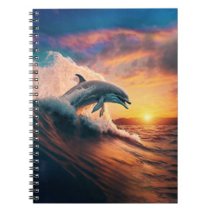 Carnet Dauphin réaliste Sauter Océan Coucher de soleil En