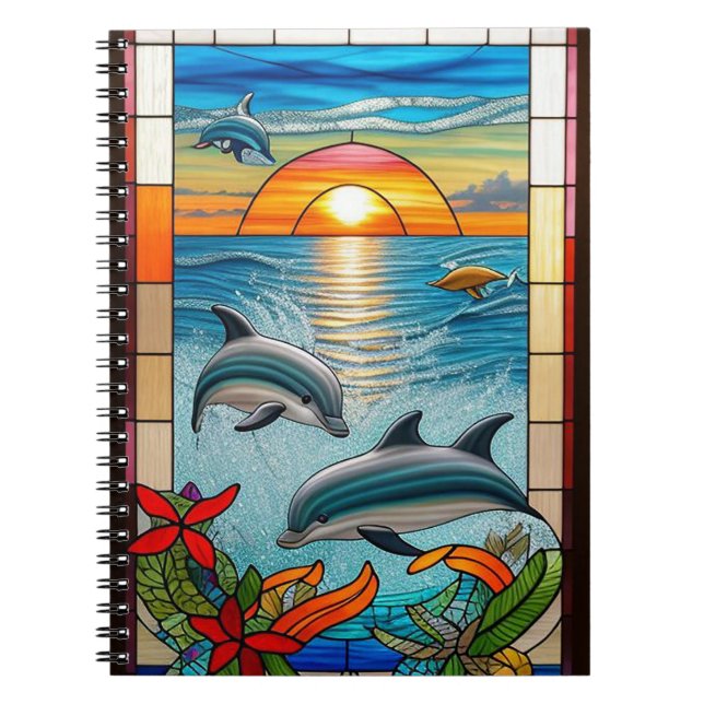 Carnet Dauphins sautant au coucher du soleil sur l'océan (Devant)