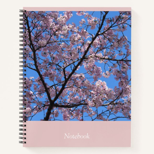 Carnet de 8,5 po x 11 po aux fleurs de cerises ros (Devant)