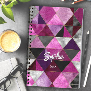 Carnet de bord géométrique rose violet