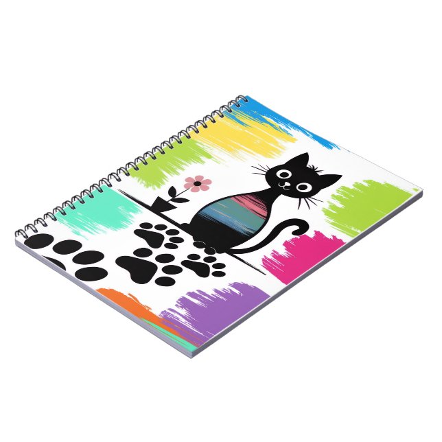 Carnet de chat noir coloré joli Empreinte de patte (Côté gauche)