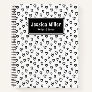 Carnet de coeur Doodle Noir & Blanc personnalisé