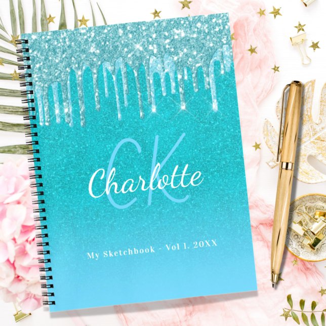 Carnet de croquis parties scintillant bleu turquoi (Créateur téléchargé)