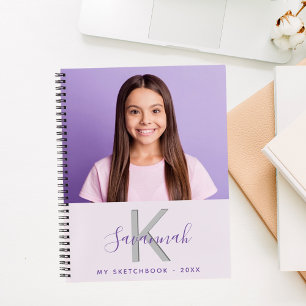 Carnet de croquis photo lavande monogramme