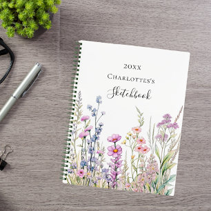 Carnet de croquis rose violet bleu fleur sauvage
