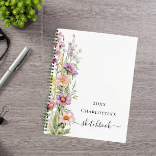 Carnet de croquis rose violet jaune fleur sauvage