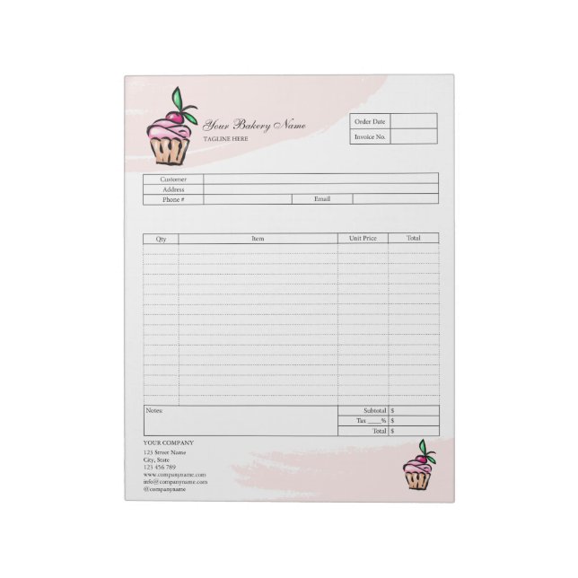 Carnet de facture de formulaire de commande de pât (Tourné)