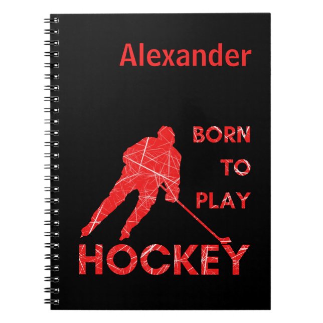 Carnet de hockey sur glace Né pour jouer au journa (Devant)