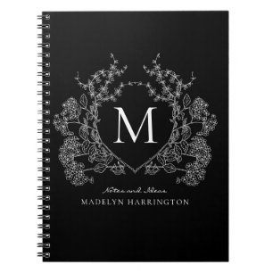 Carnet de Monogramme de Cimier Floral Blanc Noir m