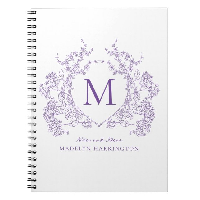 Carnet de monogramme de crête florale violet class (Devant)