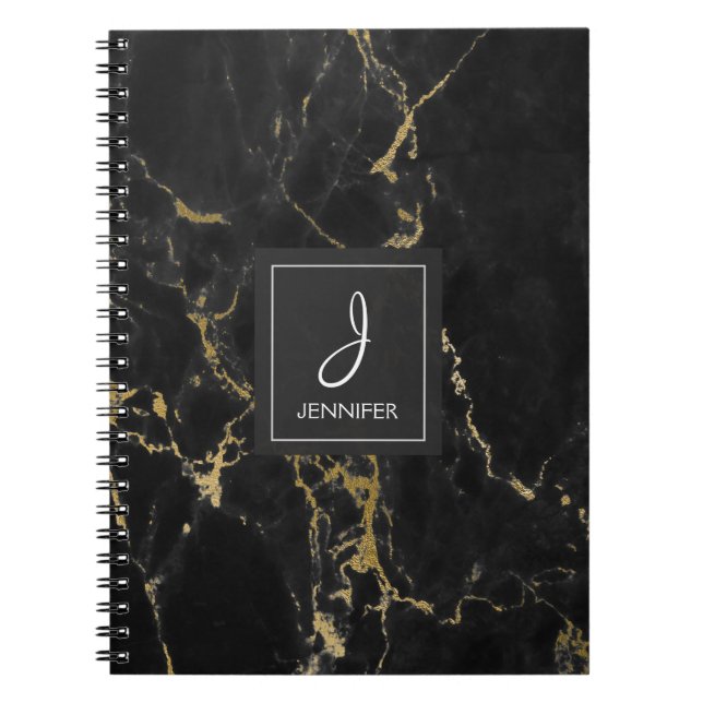 Carnet de monogramme en or et en marbre noir (Devant)