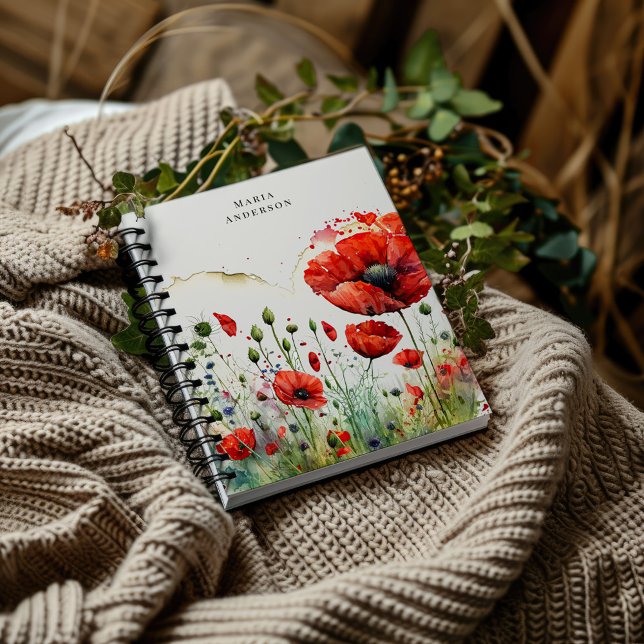 Carnet de monogramme floral de Poppy rouge (Créateur téléchargé)