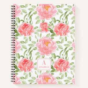 Carnet de monogramme floral Motif de pivoine d'aqu