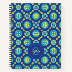Carnet de Motif géométrique Monogramme bleu vert