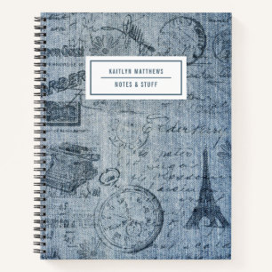 Carnet de nom de la tour Denim Eiffel vintage