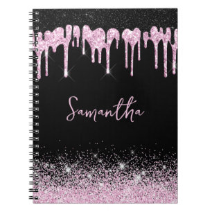 Carnet de nom de Parties scintillant noire rose de