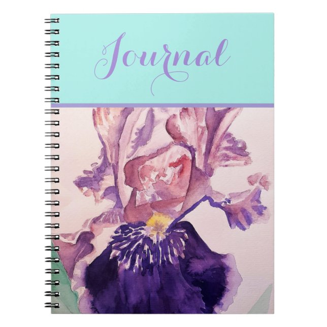 Carnet de notes à fleurs de iris violet aquarelle (Devant)