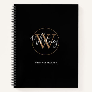Carnet de notes à monogramme élégant en or noir sc