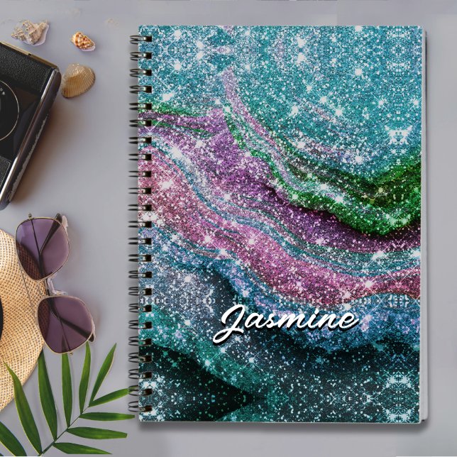 Carnet de notes à monogramme pailleté bleu violet  (Créateur téléchargé)
