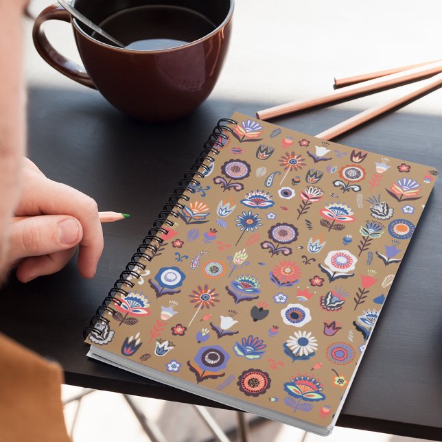 Carnet de notes à motif de cercle floral nordique (Folk Art Botanical Seamless Pattern Notebook)