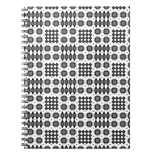 Carnet de notes à spirale blanc de noir de motif (Devant)