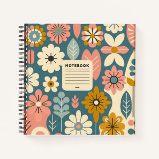 Carnet de notes à spirales motif fleurs rétro