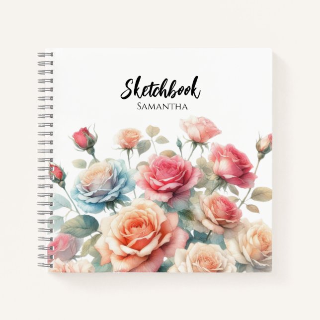 Carnet de notes des fleurs Roses d'aquarelle (Devant)