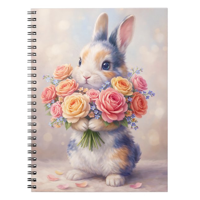 Carnet de notes design lapin avec fleurs / bloc-no (Devant)