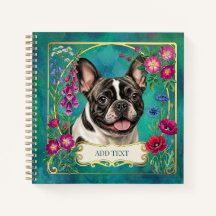 Carnet de notes sarcelle Bulldog français floral b