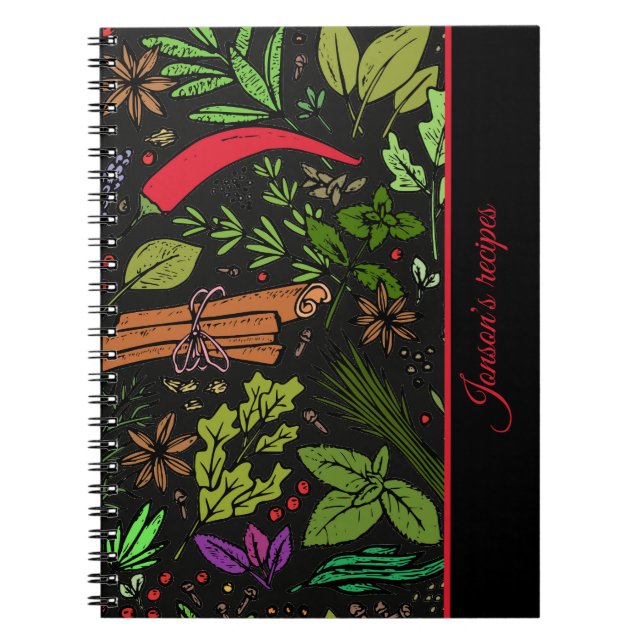 Carnet de photos en spirale noir motif épices pour (Devant)