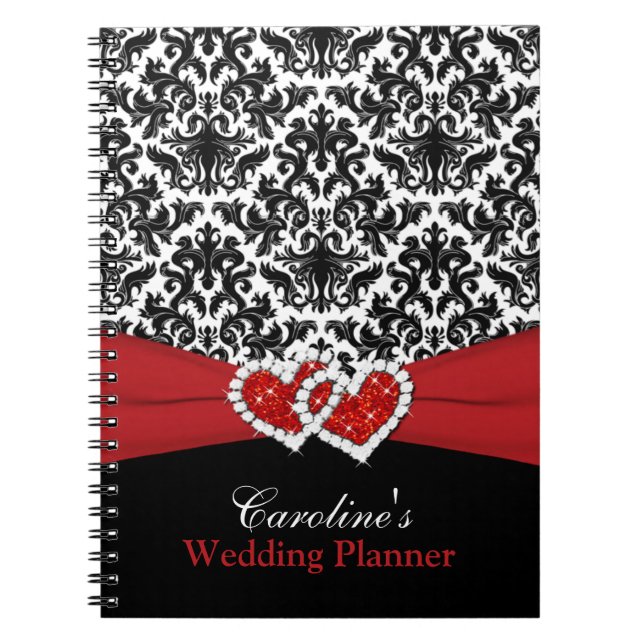 Carnet de planificateur Mariage damassé noir blanc (Devant)