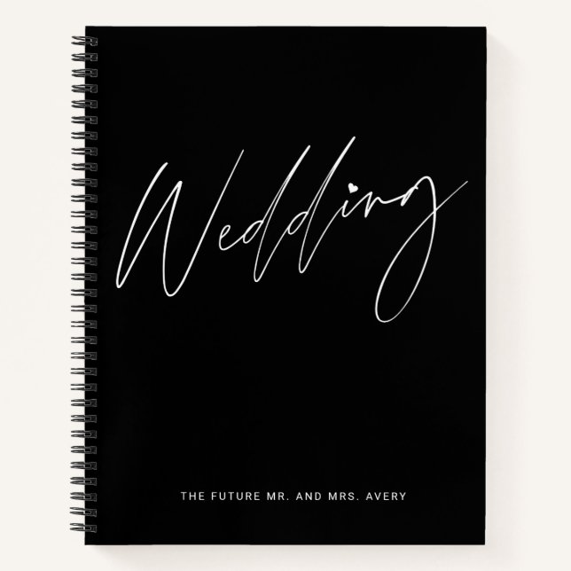 Carnet de planification de mariage chic noir et bl (Devant)