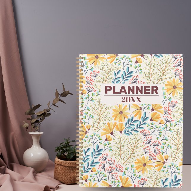 Carnet de planification et journal floral bleu jau (Yellow Blue Floral Planner & Journal Notebook)