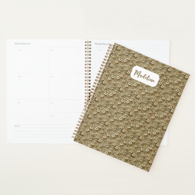 Carnet de planification floral doré non daté  (Devant avec enveloppe)
