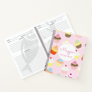 Carnet de recettes en spirale rose personnalisé po
