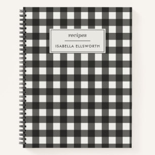 Carnet de Recettes Personnalisé à Carreaux Noir Bl