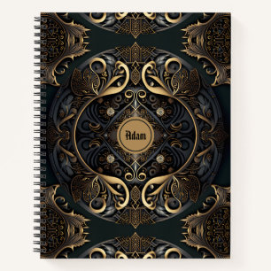 Carnet de spirale médiévale de luxe noir et or