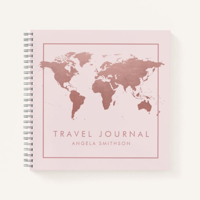 Carnet de voyage Journal Rose Gold Rose World Map (Devant)